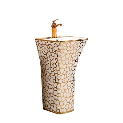 Fashion style texture sink style generous grade gold pedestal wash basin public toilets basins bathroom sinks