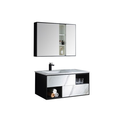 Hot selling Atmospheric Black and white stone pattern simple hotel bathroom cabinet