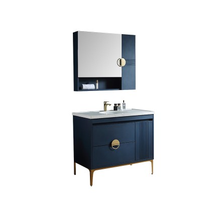 Hot sale modi Blue Bathroom Cabinet Storage mirror cabinet stone basin floor type bathroom cabine