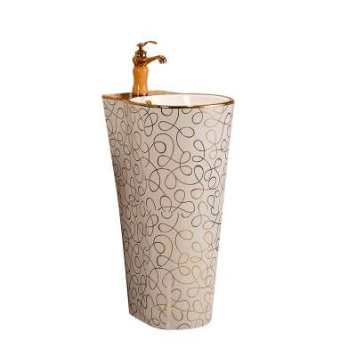 Chinese factory direct sales Fashion style texture sink style generous grade gold pedestal wash basin public toilets basins